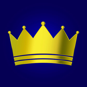 Painted golden crown in royal style on blue background. Award vector illustration. Stock image. EPS 10.