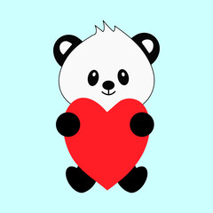 Cute cartoon panda with heart. Vector illustration. Valentine's Day.
