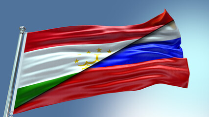 Double Flag Tajikistan vs Russia flag waving flag with texture background