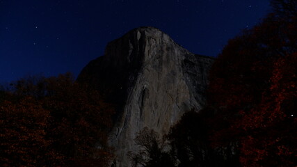 Night sky with stars in Yosemite, Half dome and El Capitan