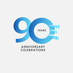 90 Years Anniversary Celebrations Blue Gradient Vector Template Design Illustration