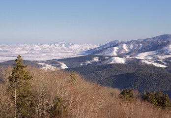 Foothills of Altai in winter in Belokurikha