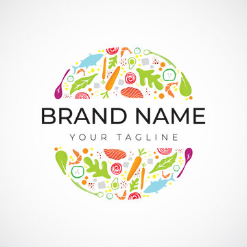healthy leaf logo for nutrition. detox. food. plant. cooking. organic salad. vegetable element with hand drawn design logo concept 