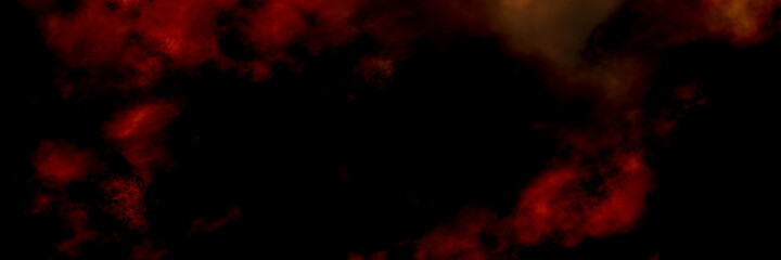 Grunge dark horror black background with bright red mist, Halloween goth design
