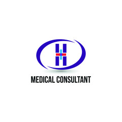 Initial letter H with medical cross icon and loop care symbol for healthy hospital medicine logo design concept vector