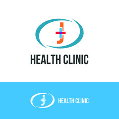 Fototapeta premium Initial letter J with medical cross icon and loop care symbol for healthy hospital medicine logo design concept vector