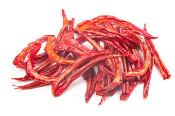 red dried hot peppers on white background
