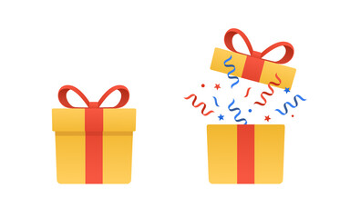 Gift boxes and open Gift boxes flat style..