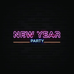 New Year Party Neon Signs Vector. Design Template Neon Style