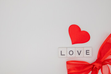 Valentines day red heart . Holidays card with copy space.