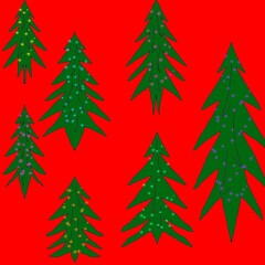 Green Christmas trees on a red background.