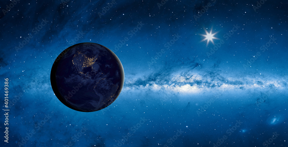 Aufkleber view of earth from outer space with millions of stars around it.
