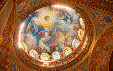 Fototapeta premium Interior of Szeged cathedral, with the frescoes and altar
