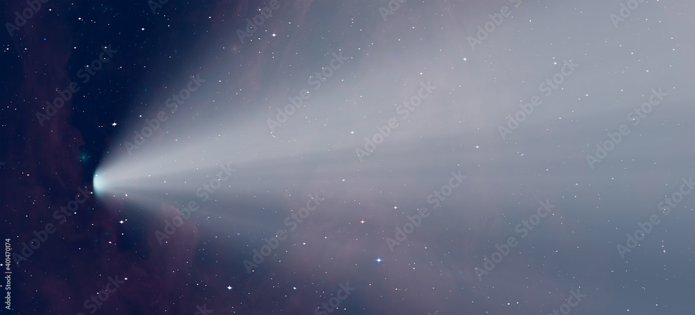Poster comet on the space with milky way galaxy 