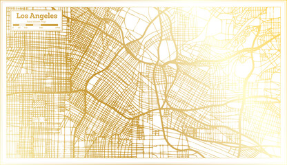 Los Angeles California USA City Map in Retro Style in Golden Color. Outline Map.