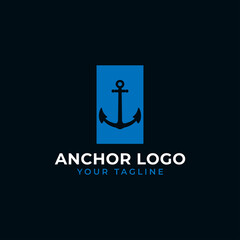 Simple Anchor Logo, Vector Blue Concept Square Template