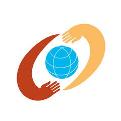 Hands with earth, people of the world holding the globe