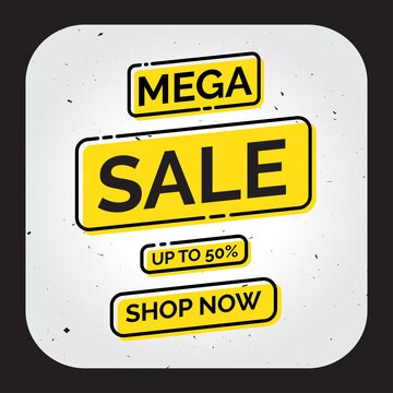 Mega Sale Banner With Flat Yellow Distressed Background