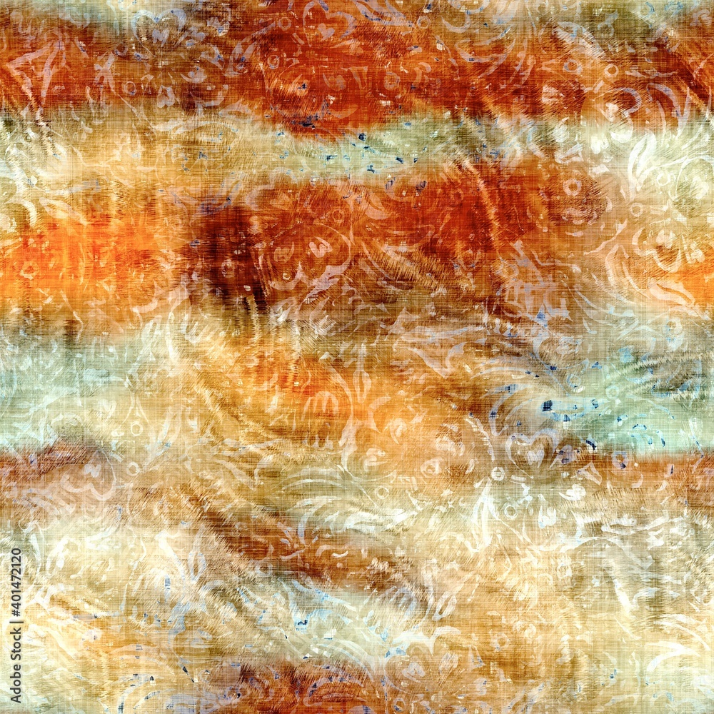 Wall mural Blurry grunge washed out tie dye texture background. Wavy irregular motion wave seamless pattern. Grunge distorted ink chaos effect. Weathered old and worn distressed all over print - Wall murals