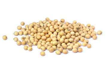 Pile of soy beans on white background.