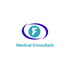 Initial letter F with medical cross icon and loop care symbol for healthy hospital medicine logo design concept vector