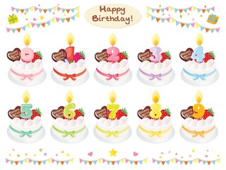 ピンクのお誕生日ケーキと数字の蝋燭のセットイラスト Wall Mural 竹中 美月 ピンクのお誕生日ケーキと数字の蝋燭のセットイラスト Wall Mural 竹中 美月