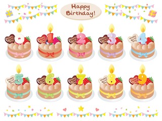 ピンクのお誕生日ケーキと数字の蝋燭のセットイラスト Wall Mural 竹中 美月 ピンクのお誕生日ケーキと数字の蝋燭のセットイラスト Wall Mural 竹中 美月
