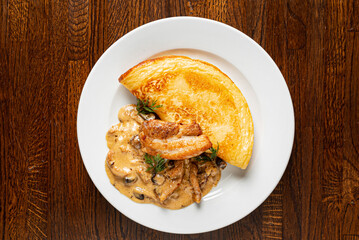 pancakes with bacon and  herbs