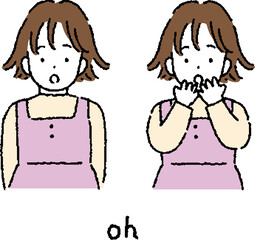 子供　シンプルなタッチの驚いた女の子とポーズのセット Children Set of pose with surprised girl with simple touch

