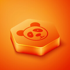 Isometric Cute panda face icon isolated on orange background. Animal symbol. Orange hexagon button. Vector. © Vadim