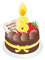 お誕生日のチョコレートケーキと8歳の数字のキャンドル