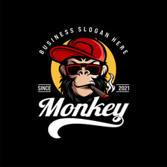 Monkey mascot logo vector. Animal vector illustration. Geek monkey logo. Chimpanzee vector logo design © Joko