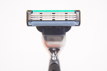 razor cassette on white background. manual face shaving machine. stubble blade. depilation