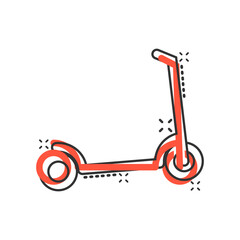 Electric scooter icon in comic style. Bike cartoon vector illustration on white isolated background. Transport splash effect business concept.