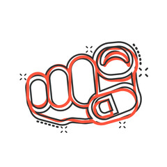 Finger point icon in comic style. Hand gesture cartoon vector illustration on white isolated background. You forward splash effect business concept.