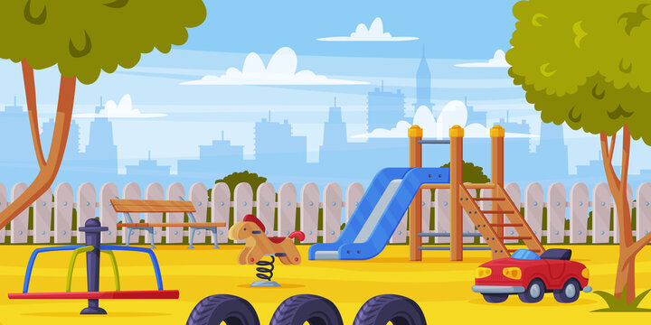 Colorful Background With Kids Playground As Urban Summer Public Area For Playing Vector Illustration