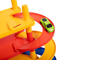 Game for small boys car parking on a white background . Game for boys . Plastic games. Off-street Parking.