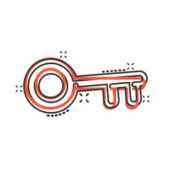 Key icon in comic style. Password cartoon vector illustration on white isolated background. Access splash effect business concept.