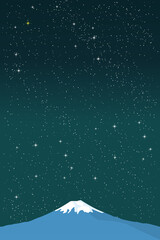 Mt. Fuji and galaxy sky. snow mountain, starry sky, background material, smartphone size, mobile size, graphic, background, web header, footer, flier, frame, copy space, vector illustration, vertical,