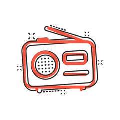 Radio icon in comic style. Fm broadcast cartoon vector illustration on white isolated background. Radiocast splash effect business concept.