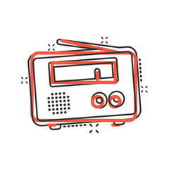 Radio icon in comic style. Fm broadcast cartoon vector illustration on white isolated background. Radiocast splash effect business concept.