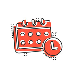 Calendar icon in comic style. Agenda cartoon vector illustration on white isolated background. Schedule planner splash effect business concept.