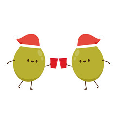 Olive pickled vector. Olive pickled character design. Santa hat. Red beer cup vector.