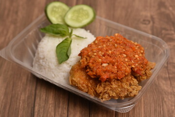 fried chicken with sambal and rice