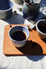 A cup of aromatic black coffee