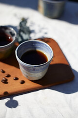 A cup of aromatic black coffee