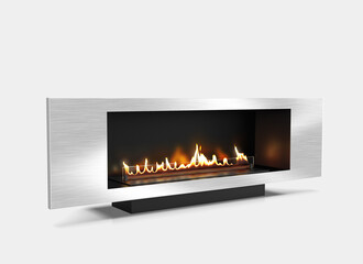 Burning bio fireplace isolated on white background.