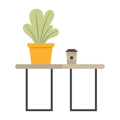 home plant and coffee mug on table vector design