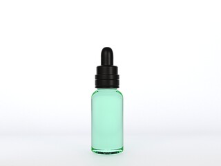 Blue glass bottle with black dropper,3D Rendering