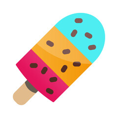 3 color ice cream on stick in modern flat style. Isolated vector illustration. Perfect as a sticker 